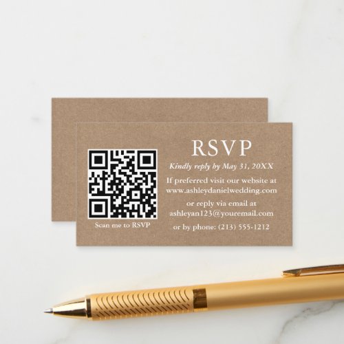 Minimalist Simple Wedding QR Kraft RSVP Enclosure Card