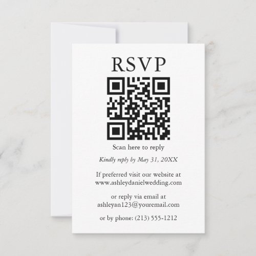 Minimalist Simple Wedding QR RSVP Black and White Card