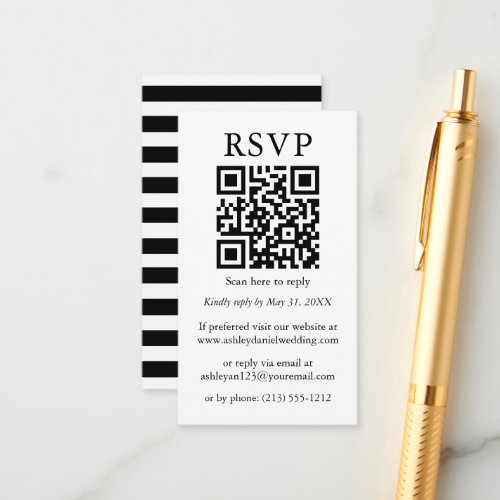 Minimalist Simple Wedding QR RSVP Black Stripes Enclosure Card