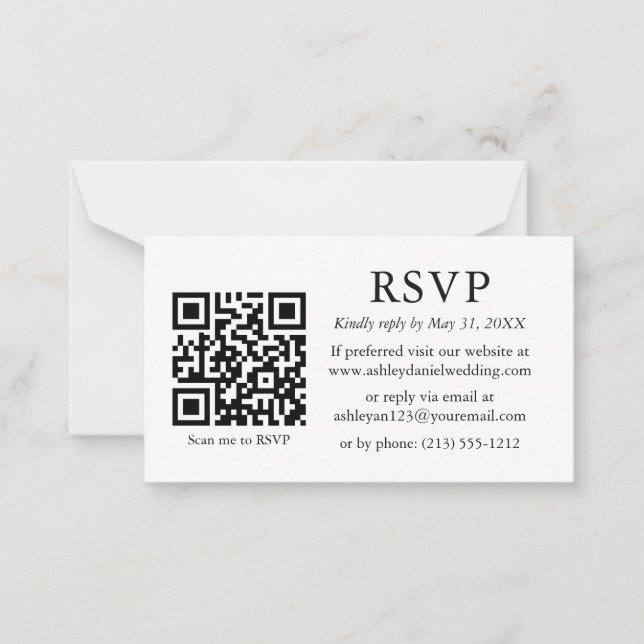 Minimalist Simple Wedding QR RSVP Enclosure Note Card (Front)
