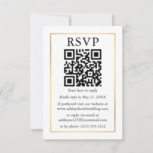 Minimalist Simple Wedding QR RSVP Gold Frame Card