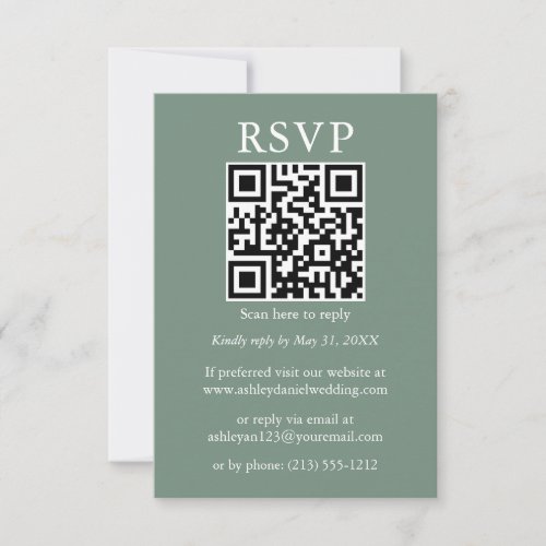 Minimalist Simple Wedding QR RSVP Sage Green Card
