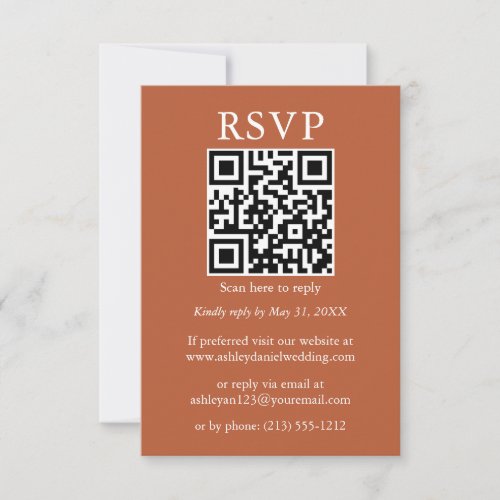 Minimalist Simple Wedding QR RSVP Terracotta Card