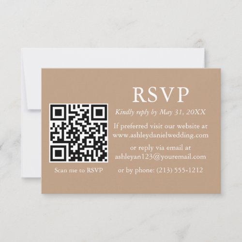 Minimalist Simple Wedding Taupe QR RSVP Card