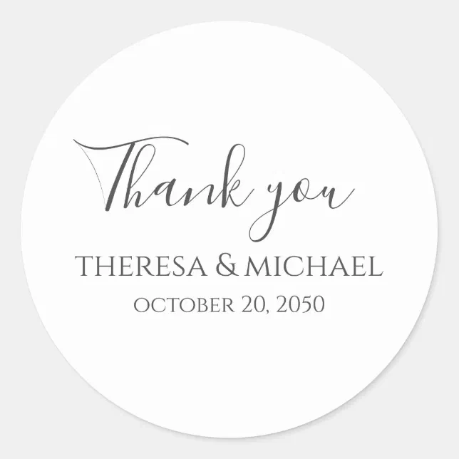 Minimalist Simple Wedding Thank You Template Classic Round Sticker | Zazzle