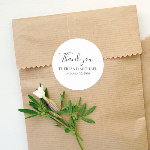 Minimalist Simple Wedding Thank You Template Classic Round Sticker