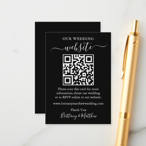 Minimalist Simple Wedding Website Black QR Enclosure Card