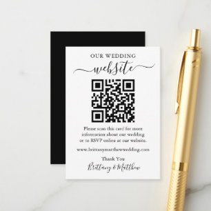 Minimalist Simple Wedding Website Black White QR Enclosure Card
