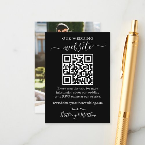 Minimalist Simple Wedding Website Photo QR Black Enclosure Card