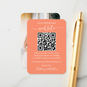 Minimalist Simple Wedding Website Photo QR Coral Enclosure Card