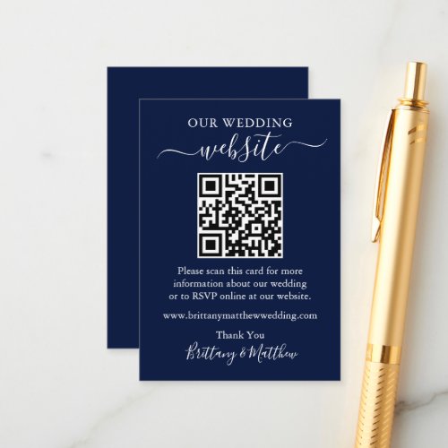 Minimalist Simple Wedding Website QR Blue Enclosure Card