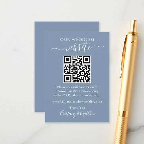 Minimalist Simple Wedding Website QR Dusty Blue Enclosure Card