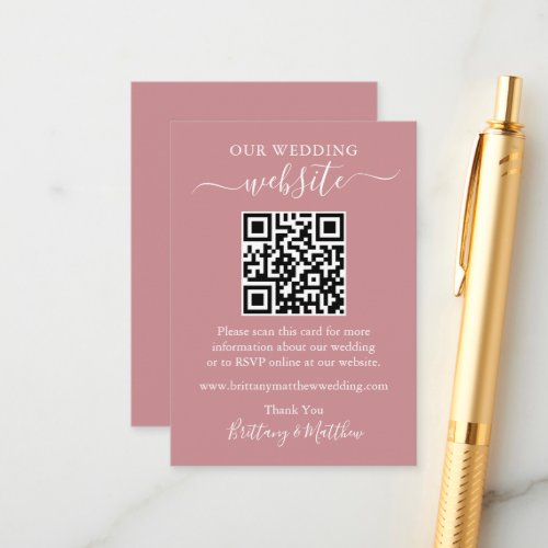 Minimalist Simple Wedding Website QR Dusty Rose Enclosure Card