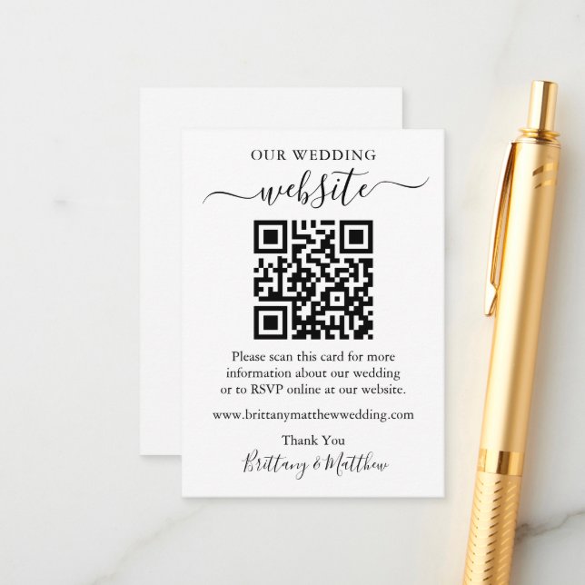 Minimalist Simple Wedding Website QR Enclosure Card (Front/Back In Situ)