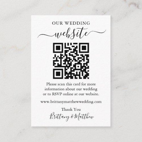Minimalist Simple Wedding Website QR Enclosure Card