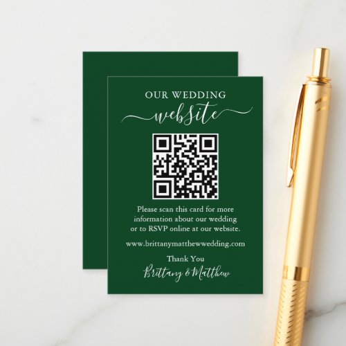 Minimalist Simple Wedding Website QR Green Enclosure Card