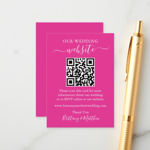 Minimalist Simple Wedding Website QR Hot Pink Enclosure Card