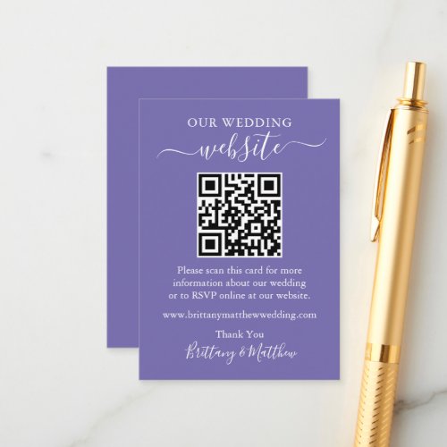 Minimalist Simple Wedding Website QR Periwinkle Enclosure Card