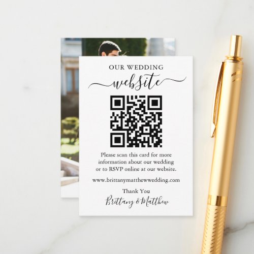 Minimalist Simple Wedding Website QR Photo Enclosure Card