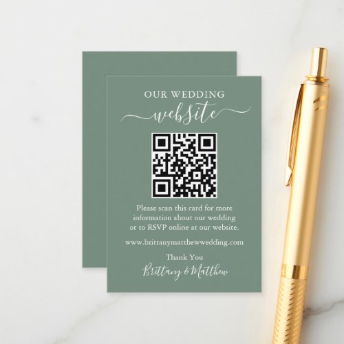Minimalist Simple Wedding Website QR Sage Green Enclosure Card