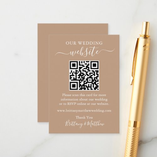 Minimalist Simple Wedding Website QR Taupe Enclosure Card
