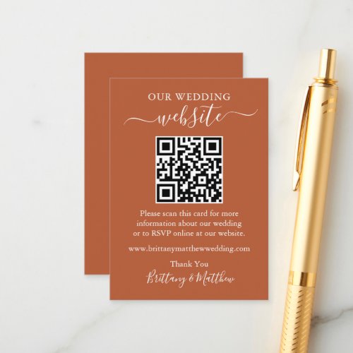 Minimalist Simple Wedding Website QR Terracotta Enclosure Card