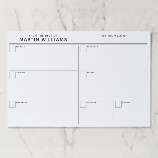Minimalist Simple Weekly Organizer Desk Paper Pad (Front)