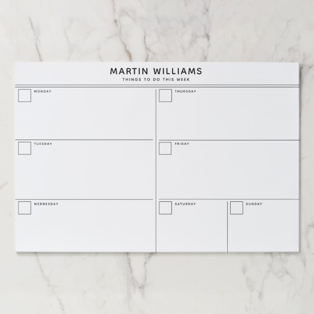 Minimalist Simple Weekly Organizer Paper Pad (Front)