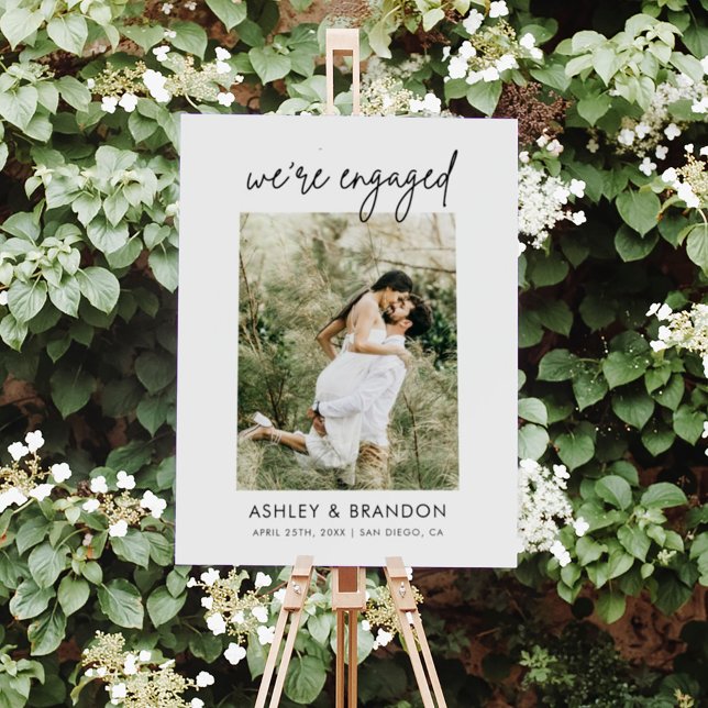 Minimalist Simple We're Engaged Engagement Party Foam Board (Creator Uploaded)
