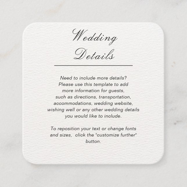 Minimalist simple white customizable wedding enclosure card (Front)