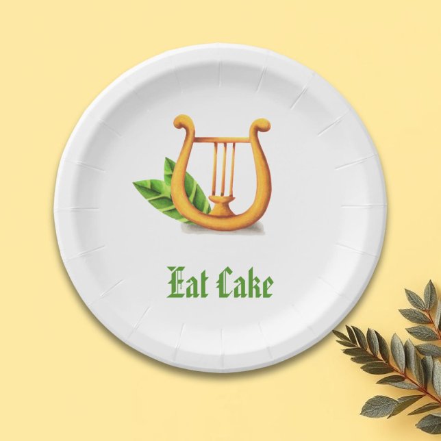 Minimalist Simple White Irish Golden Harp Eat Cake Paper Plates (Creator Uploaded)