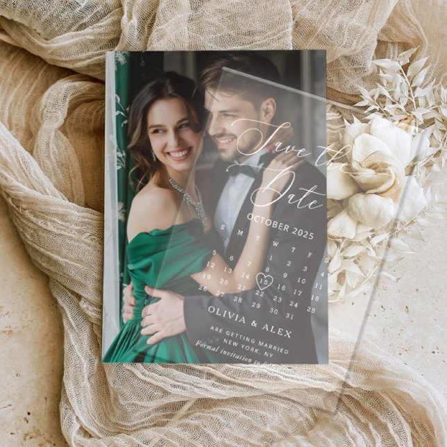 Minimalist simple white wedding Save the Date Acrylic Invitations (Creator Uploaded)