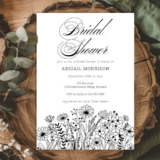 Minimalist Simple Wildflowers Bridal Shower Invitation