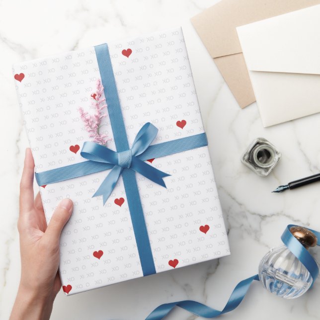 Minimalist Simple XO XO Red Heart Valentine's Day Wrapping Paper (Gifting)