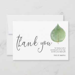Minimalist Single Eucalyptus Leaf Script Photo Thank You Card