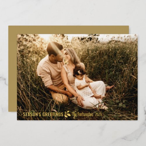 Minimalist Single Family Photo Gold Foil Holiday Card