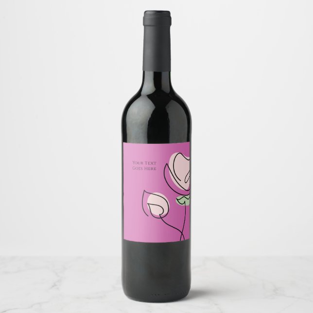 Minimalist Single Line Art Botanical Customizable  Wine Label (Front)
