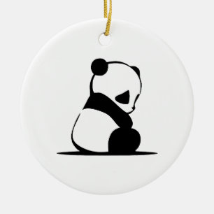 Minimalist Sitting Panda Silhouette Ceramic Ornament