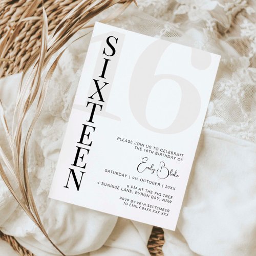 Minimalist Sixteen 16th Birthday Party Invitation