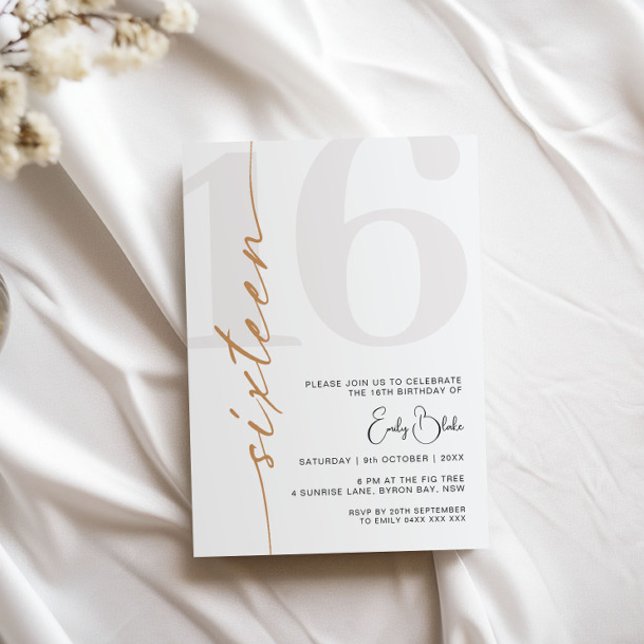Minimalist Sixteen 16th Birthday Party Invitation (Creator Uploaded)