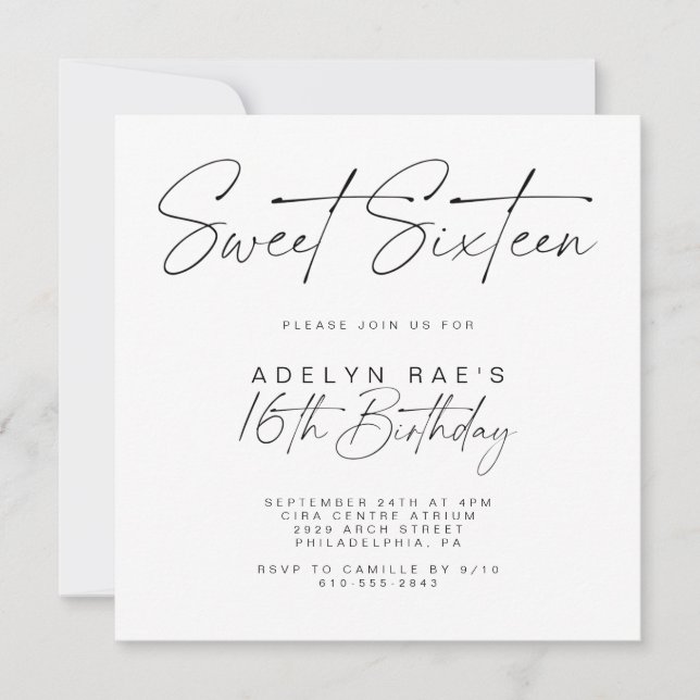 Minimalist Sixteenth Birthday Invitation (Front)