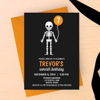 Minimalist Skeleton Balloon Birthday Invitation
