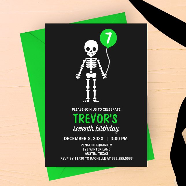 Minimalist Skeleton Balloon Birthday Invitation (Creator Uploaded)
