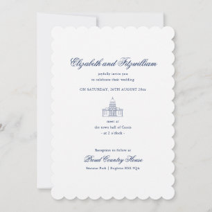 Minimalist Sketch Bridal Bouquet Scalloped Wedding Invitation