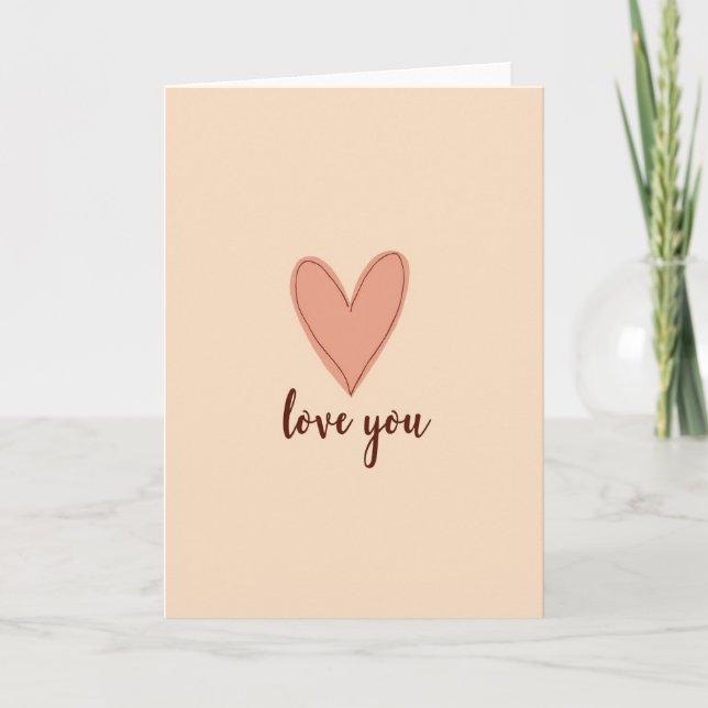 Minimalist Sketch Heart Love You Card (Front)