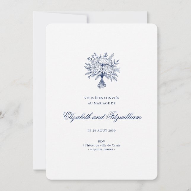 Minimalist Sketched Bridal Bouquet Wedding Rounded Invitation (Front)