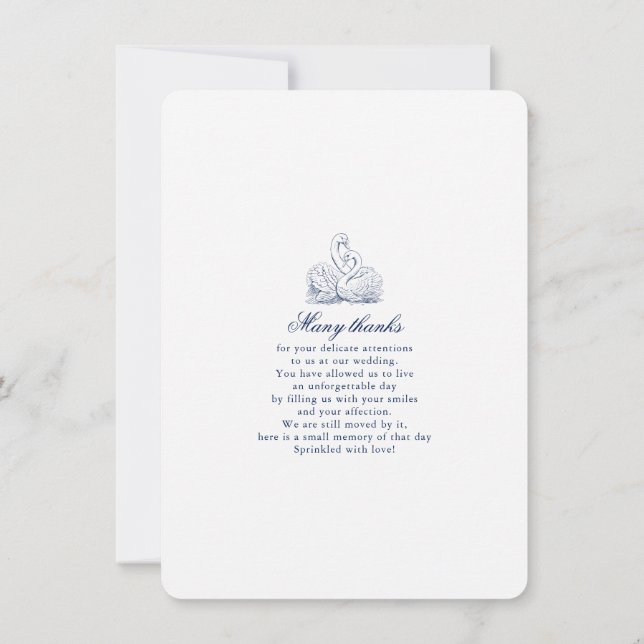 Minimalist Sketched Love Swans Wedding  Thank You Card (Back)