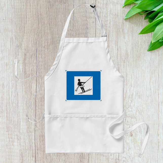 Minimalist Ski Lift Symbol With Blue Border Adult Apron (Creator Uploaded)