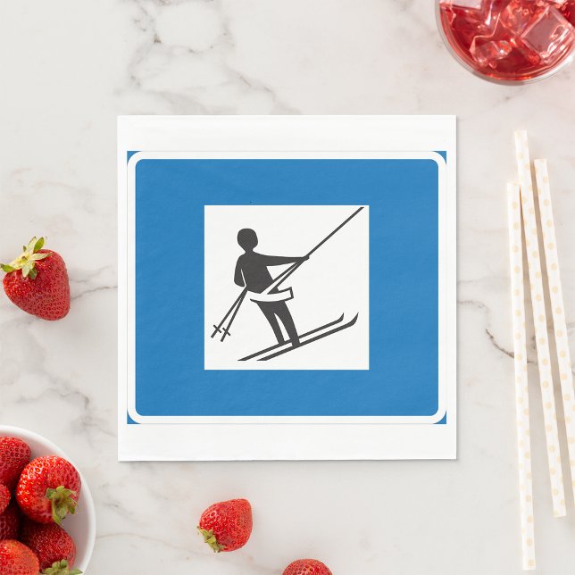 Minimalist Ski Lift Symbol With Blue Border Napkins (Creator Uploaded)