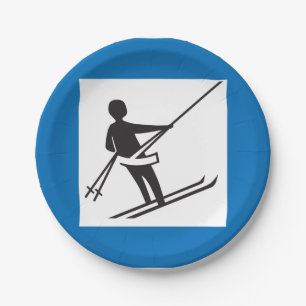Minimalist Ski Lift Symbol With Blue Border Paper Plates